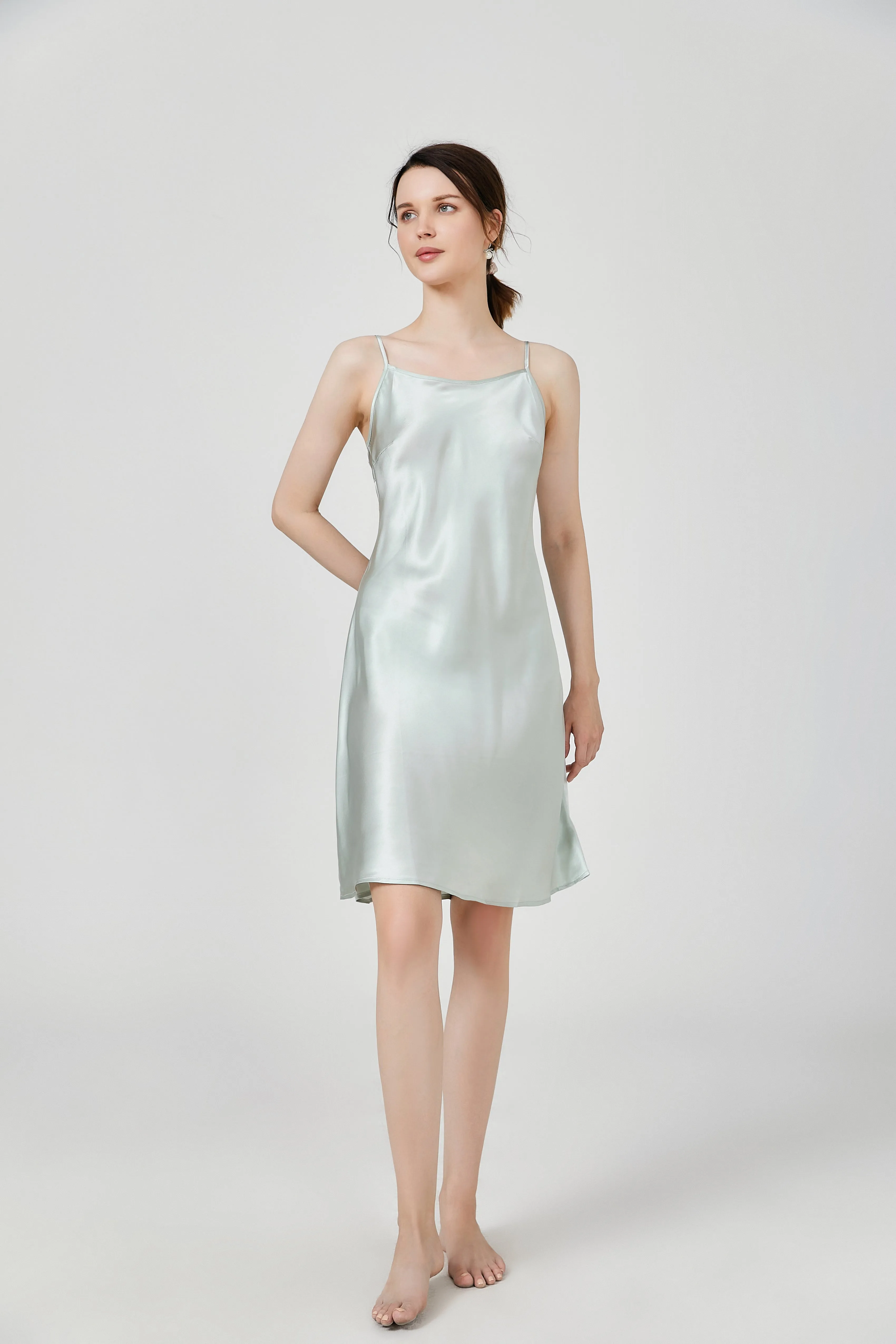Women Basic Nightgown Silk Silp Dress
