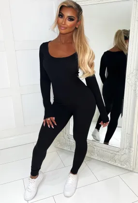 Workout Diva Black Long Sleeve Ultra Stretch Athleisure One Piece