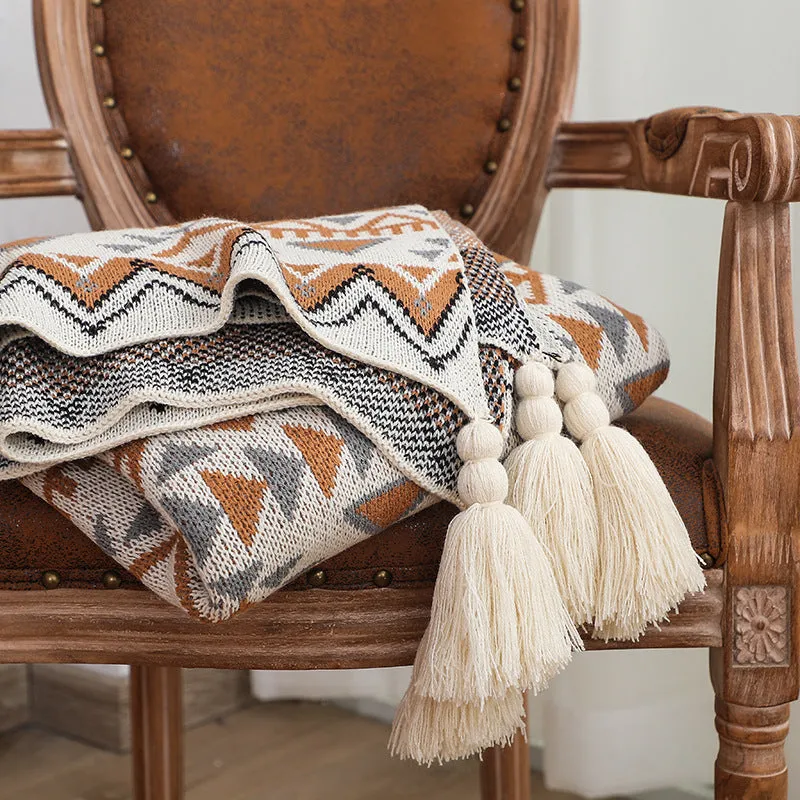 Zella Sofa Blankets Bohemian Style Cotton Knitted Blanket