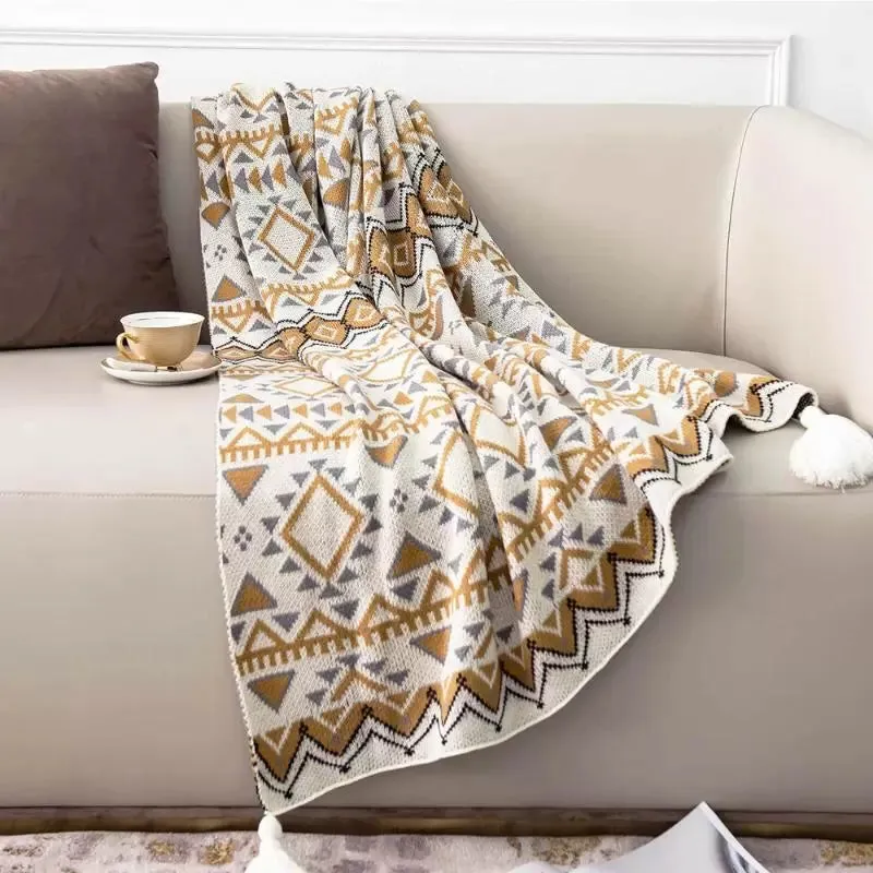 Zella Sofa Blankets Bohemian Style Cotton Knitted Blanket
