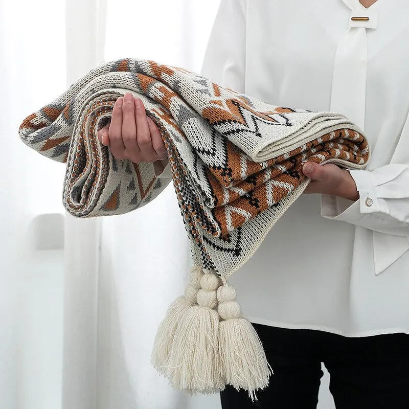 Zella Sofa Blankets Bohemian Style Cotton Knitted Blanket