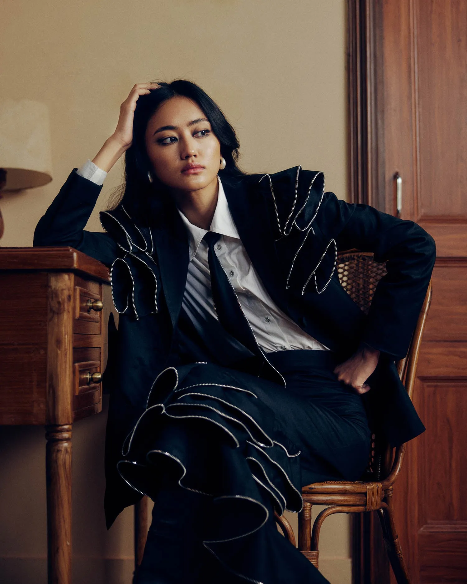 ZIPPER FRILL BLAZER SET
